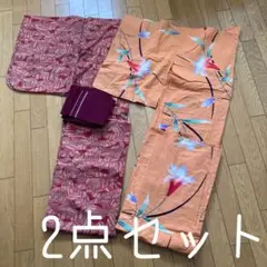 ◾️浴衣と街歩き着物の2点セット◾️かわいいオレンジ色系◾️帯付き◾️お買い得◾️まとめ売