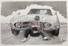 934＊トヨタ2000GT ペン彩画　旧車　プリントハガキ