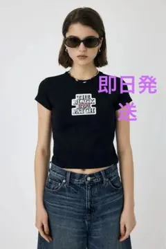 MOUSSYBEP OG ラインストーン BABY TEE ブラック