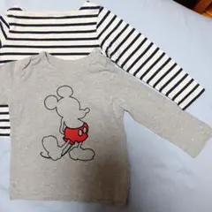 UNIQLO　長袖　100cm ボーダー　ミッキー　2枚