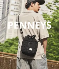 ペニーズ 2WAY ロゴワンポイントワッペン刺繍ドロスト巾着ショルダーバッグ