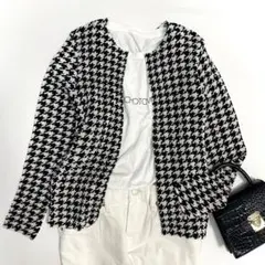 美品 SPECCHIO スペッチオ シャトルプリーツ 千鳥柄 カーディガン 40