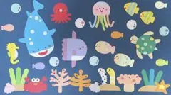 壁面　夏　海の生き物（ジンベイザメ水色バージョン）
