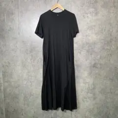 黒 半袖 ロングワンピース ポケット付き