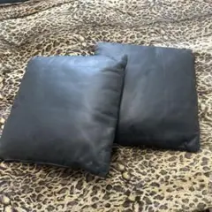 黒い本革レザー製クッションカバー2個セット