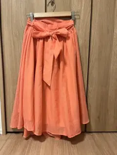 オレンジ リボン付き フレアスカート M