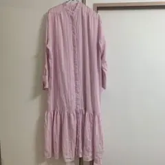 ピンク ストライプ ロングシャツワンピース