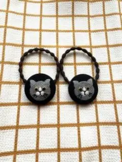 猫刺繍ヘアゴム 2個セット
