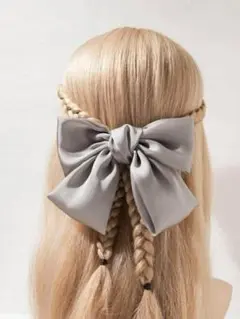 ●新品　リボン ヘアアクヘアクリップバレッタ髪留めフレンチガーリー韓国グレー