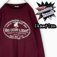 古着チャンピオン刺繍ロゴワンポイントデカロゴスウェットトレーナーボルドーM