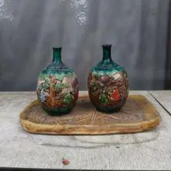 送料無料　江戸時代 源内焼　緑釉葵紋皿　径21cm 江戸時代 民平焼 源内焼 七寸皿 直径21.5㎝ 東Y6-1204①ベ