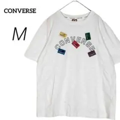 b10284【コンバース】半袖 Tシャツ 白 M カラフル スニーカー 刺繍