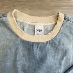 ZARA ダメージ加工 長袖カットソー メンズ　ライトブルー　秋冬　ゆったりめ