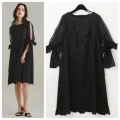 《新品》GRACE CONTINENTAL フローラルフレアワンピース 黒 S