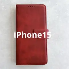 ☆iPhone15 手帳型 カバー PUレザー ケース カバー レッド