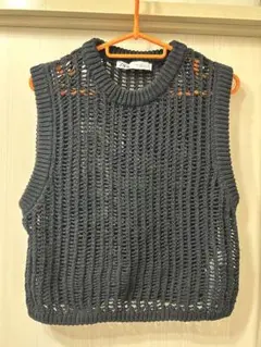 ZARA ノースリーブクロシェニット 黒