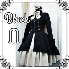 膝丈ワンピース 軍服 ロリータ ワンピース ゴスロリ ドレス 黒 M