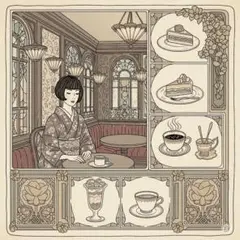 大正ロマン和風カフェアートイラスト
