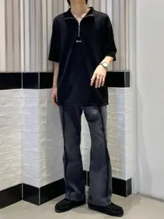 RAGBLUE ポロシャツ ハーフジップ メンズブラック 半袖