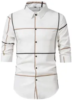 【新品未使用】メンズ　半袖ブラウス　チェック　2XL