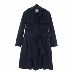 ランバン ネイビー バックプリーツ リボンベルト トレンチコート