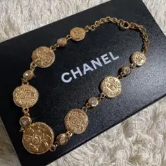 希少 CHANEL シャネル メダル コイン ストーン ヴィンデージ ネックレス