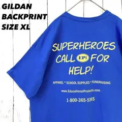 アメリカ古着　GILDAN バックプリントTシャツ　サイズXL ブルー　ゆるだぼ
