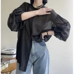 新品❣️バンドカラーシアーシャツ ブラウス ブラック長袖