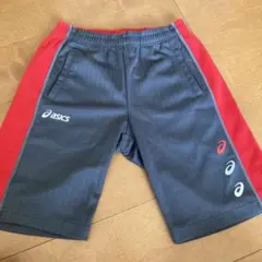 asics ストライプ ハーフパンツ グレー/レッド　140