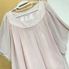 シアー素材　ピンク　カットソー