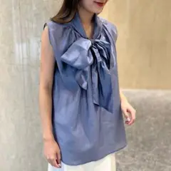 EMMA ROUGE VIF/2WAYシアーボウタイブラウス ブルー F タグ付
