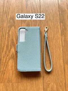 Galaxy S22 手帳型ケース 水色 ストラップ付き