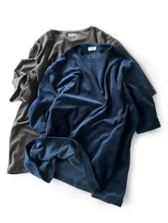 Maatee&sons SUVIN VELOUR BOAT TEE navy
