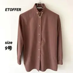 ETOFFER ブラウン スタンドカラー シャツ　長袖　M レディース　ゆったり