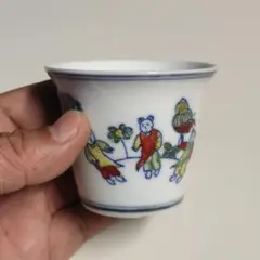 骨董品 薄い胎 古磁 児戯図 茶杯 湯呑 未洗浄