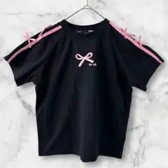 INS STUDIOS ブラック　Tシャツ ピンクリボン付き　黒　コットン
