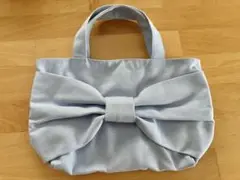 リボントートバッグ　水色　ハンドメイド　帆布