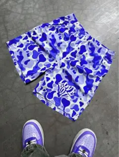 ブルー　青　カモフラージュ　ハーフパンツ　supreme hufエイプape