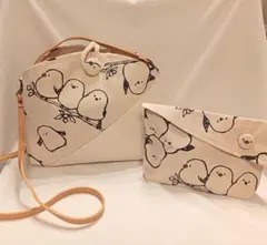 シマエナガ柄 ショルダー&ポーチのセット