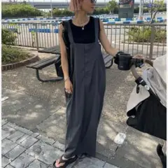 ボンジュールサガン ハイウエストロングジャンパースカート オフィス ワンピース