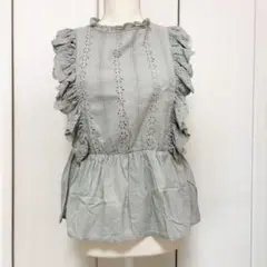ノースリーブ ブラウス 刺繍 フリル