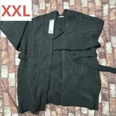 GU ケーブルベルテッドカーディガン　ダークグレー　XXL
