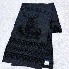 【希少デザイン】ポロラルフローレン　ビッグ鹿柄マフラー　大判ストール　黒