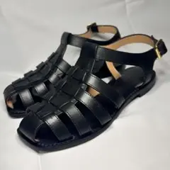 超美品⭐︎銀座かねまつ　グルカサンダル　レザー　黒 フラットサンダル　22cm