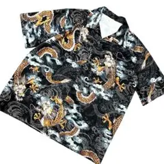 美品★ AZZURRO 半袖シャツ 総柄 和柄 龍 XL