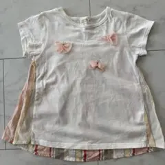 la poche biscuit リボン付きホワイトTシャツ 130センチ