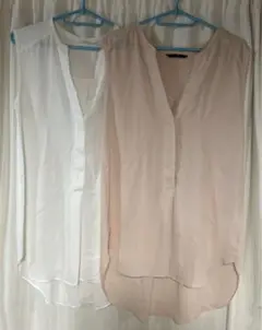 H&M シースルーノースリーブ　薄ピンク　ホワイト　2枚セット
