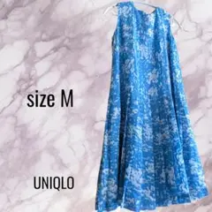 UNIQLO 青と白のノースリーブひざ丈ワンピース M