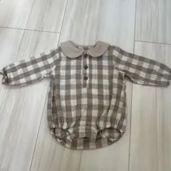 PAIR MANON ブラウンチェックロンパース 80cm