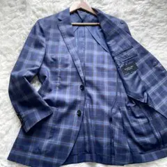 極美品✨バーバリーブラックレーベル　テーラードジャケット　チェック総柄　紺　春夏